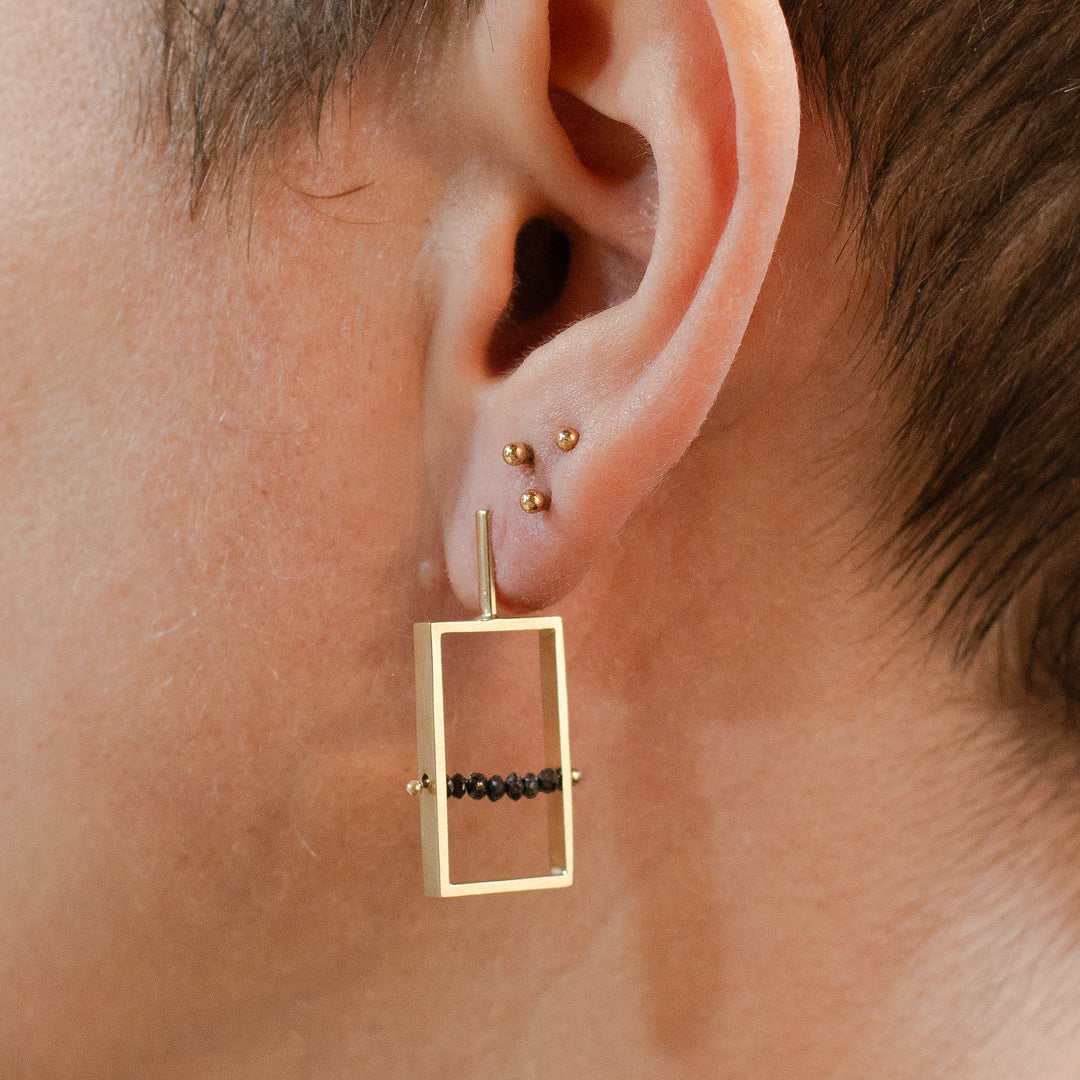 Frame Earrings - 14k Yellow Gold and Rough Black Diamond