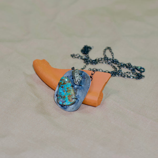 Turquoise and Pyrite Long Necklace
