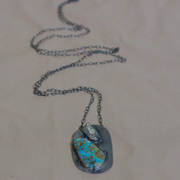 Turquoise and Pyrite Long Necklace