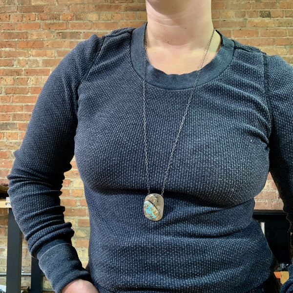 Turquoise and Pyrite Long Necklace
