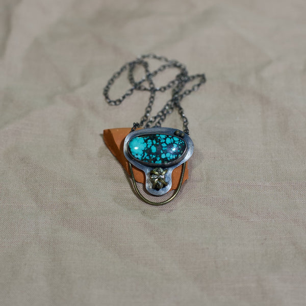 Turquoise and Pyrite Short Necklace