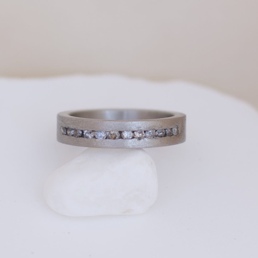 Channel Set Ring - Palladium and Salt and Pepper Diamonds