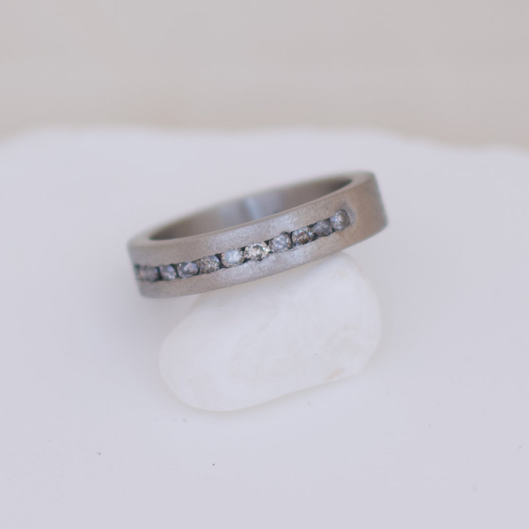 Channel Set Ring - Palladium and Salt and Pepper Diamonds
