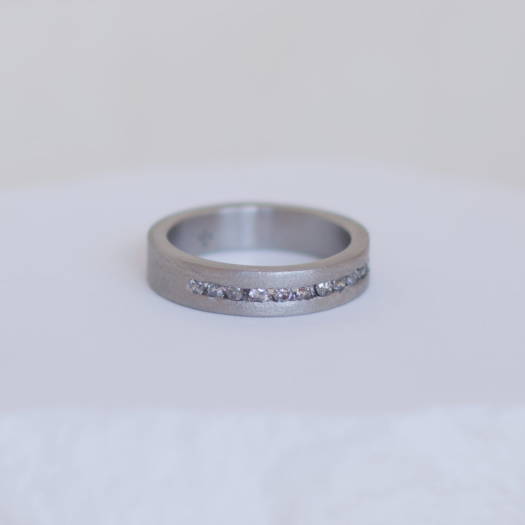Channel Set Ring - Palladium and Salt and Pepper Diamonds