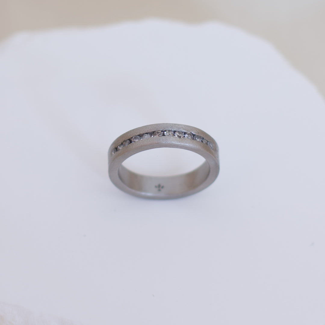 Channel Set Ring - Palladium and Salt and Pepper Diamonds